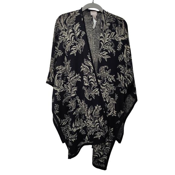 Chicos Women's One Size Black Gold Metallic Open Shawl Wrap Event Formal Party - Picture 1 of 6